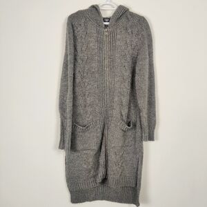 LC Waikiki Women's Gray Zip Up Hooded Tunic Cardigan Size Large Cable Knit